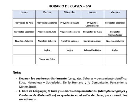 Horario De Clases Sexto A 2023 2024 Pdf