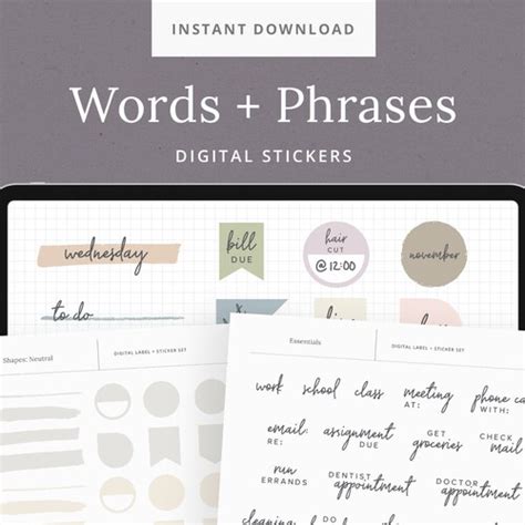 Essential Words Phrases Digital Stickers Sticker Book For Etsy