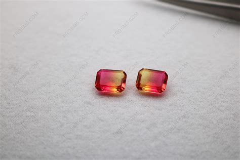 Loose Synthetic Watermelon Tourmaline Glass Bicolor Octagon Emerald Cut