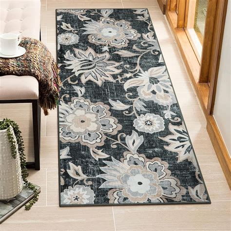 Amazon Beeiva Floral Laundry Room Rug X Black Ultra Thin