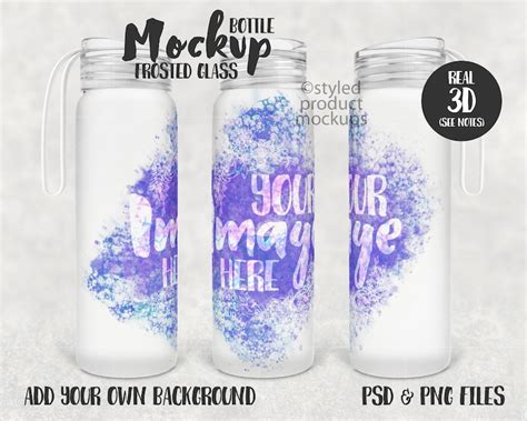 Dye Sublimation 17 Oz Glass Water Bottle Mockup Add Your Own Etsy