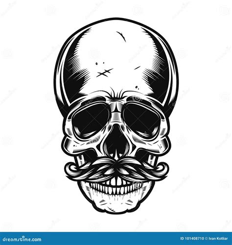 Illustration Of The Human Skull With Mustaches Isolated On White