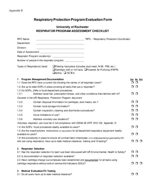 Fillable Online Respiratory Protection Program Evaluation Form Fax