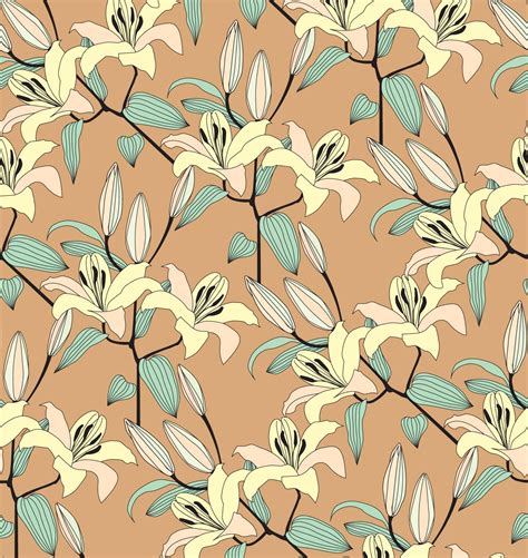 Floral Seamless Pattern Flower Yellow Lilies Bouquet Stylish Drawn