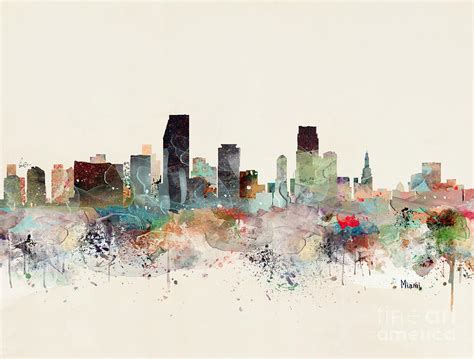 Miami Florida Skyline Painting By Bri Buckley Fine Art America