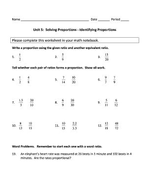 Unit 5 Solving Proportions Identifying Proportions Fill And