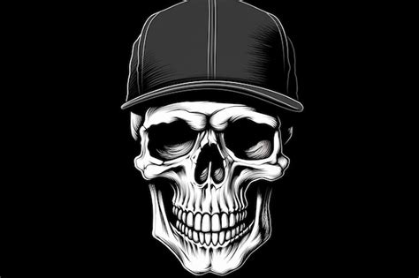 Premium Photo Vintage Monochrome Skull In Baseball Cap