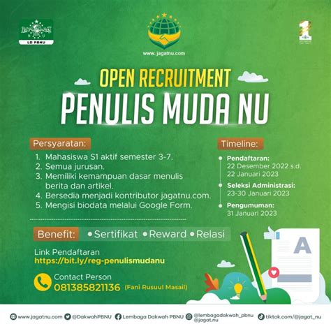 Open Recruitment Penulis Muda Nu Ld Pbnu Nu Ponorogo