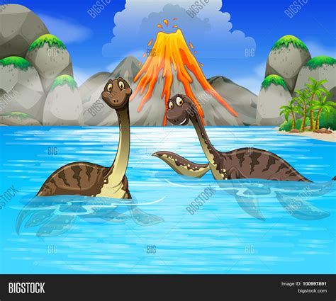 Dinosaurs Swimming Vector And Photo Free Trial Bigstock