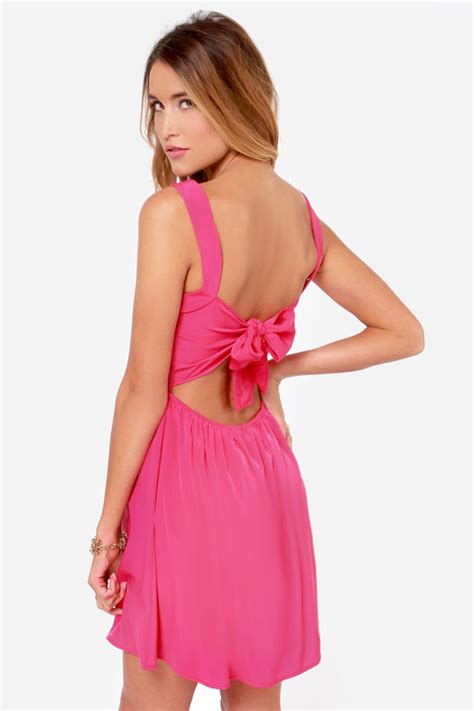 Sexy Fuchsia Dress Backless Dress Skater Dress Pink Dress 48