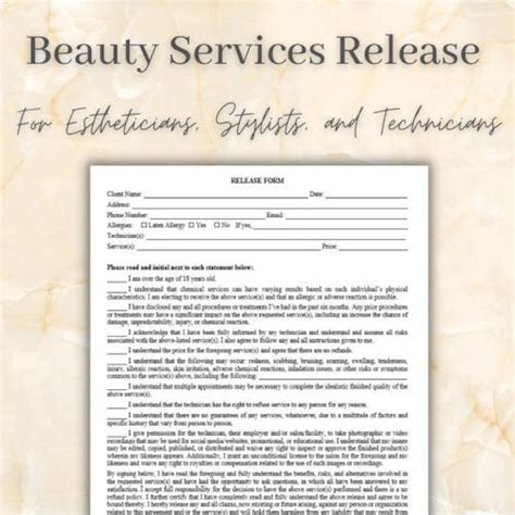 Release Form Beauty Salon Esthetician Nails Hair Stylist