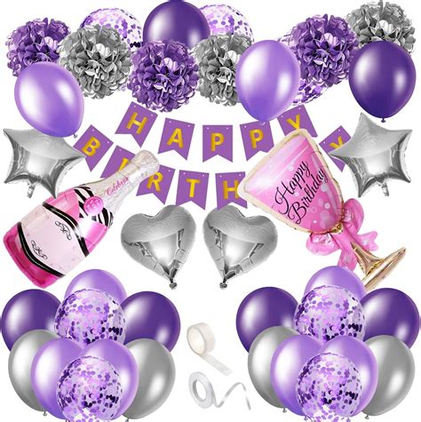 Luxurious Purple And Silver Birthday Decorations Kit Perfect For