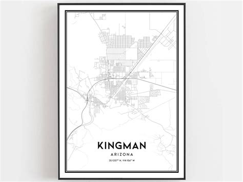 Kingman Map Print, Kingman Map Poster Wall Art, Az City Map, Arizona ...