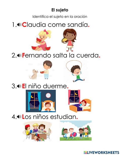 El Sujeto Interactive Worksheet For Kinder 3 Live Worksheets