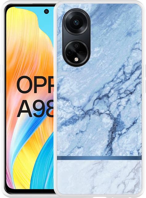 Cazy Hoesje Geschikt Voor Oppo A98 5G Blauw Marmer Bol