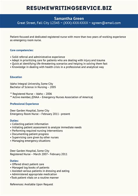 Professional Er Nurse Resume Example