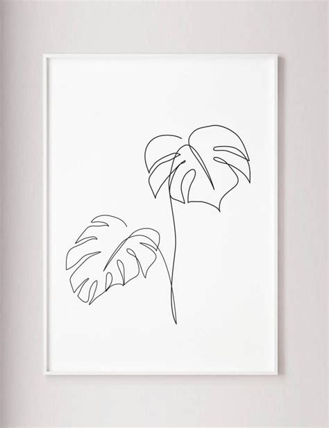 Monstera Lijntekeningen Tropic Laat Afdrukken Abstracte Etsy Minimal