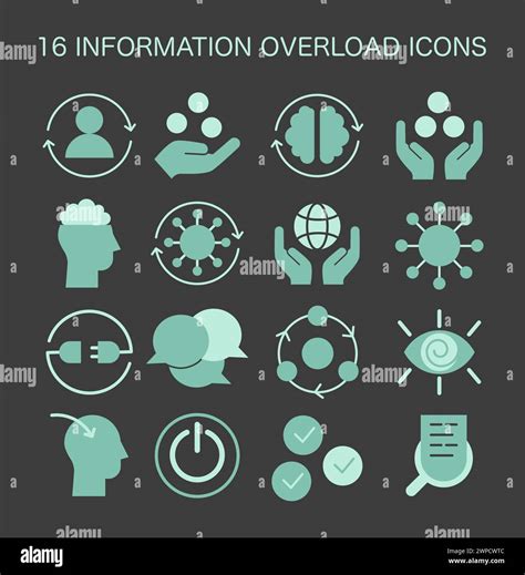 Information Overload Icons Set Graphic Elements Portraying Brain