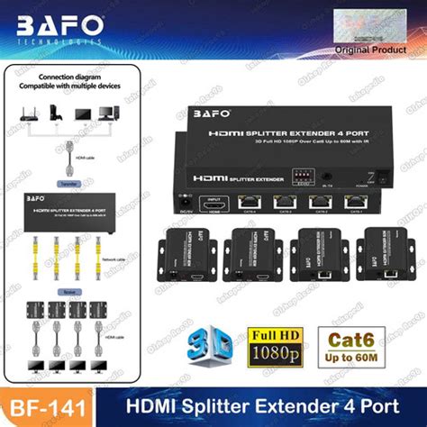 Jual Bafo Hdmi Extender Splitter 4 Port Via Utp Cat6 Up To 60 Meter Bf