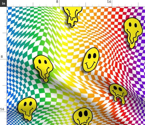 Trippy Smiles On Checkerboard White And Fabric Spoonflower