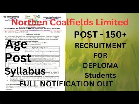 Northern Coalfields Limited Recruitment 2024 Recruitment For Deploma