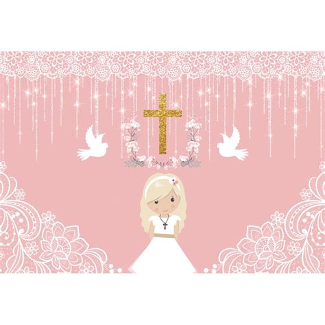 Mi Primera Comunión Photography Backdrop Girl Baptism Gold Cross Dove