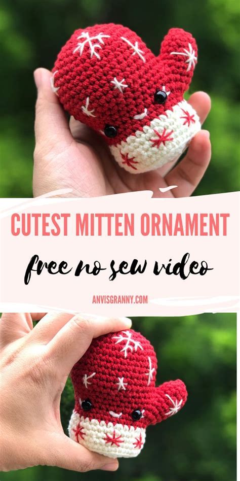 Crochet Christmas Mitten Ornament Free Amigurumi Pattern