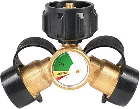 GASPRO Propane Y Splitter Tee Adapter With Propane Tank Gauge Level