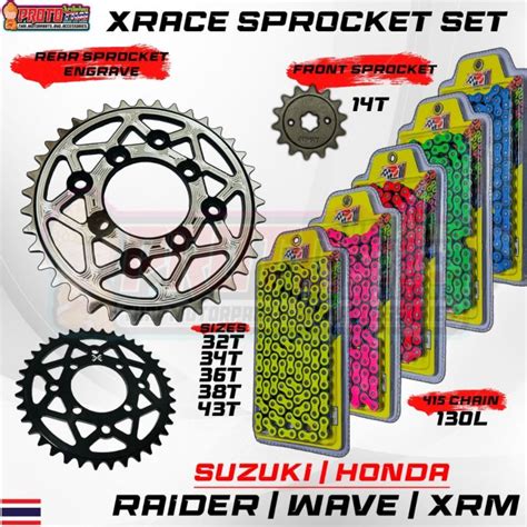 SPROCKET SET WAVE XRM RS125 RAIDER 32T 34T 36T 38T 41T 415 LIGHTEN