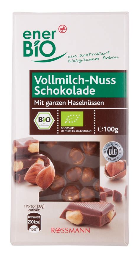 Test Rossmann EnerBio Vollmilch Nuss Schokolade Mit ganzen Haselnüssen