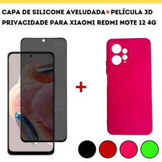 Kit Para Xiaomi Redmi Note 12 4G Capa De Silicone Aveludada