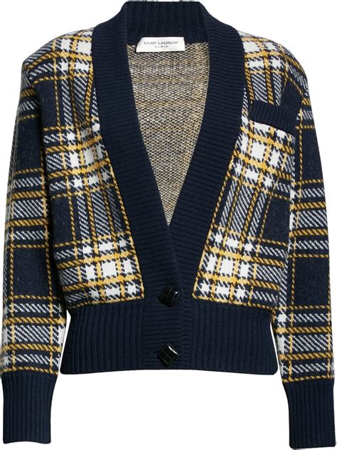 Saint Laurent Tartan Plaid Jacquard Wool Blend Cardigan Shopstyle