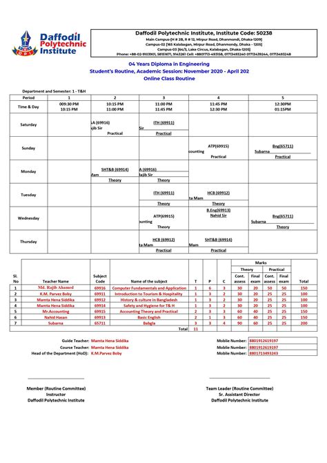 Students Routine St Rd Semester April To April