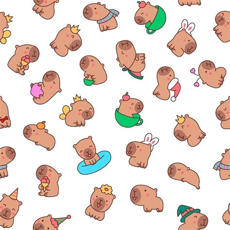 El Dibujo Animado Kawaii Capybara Sin Costuras Vector Premium