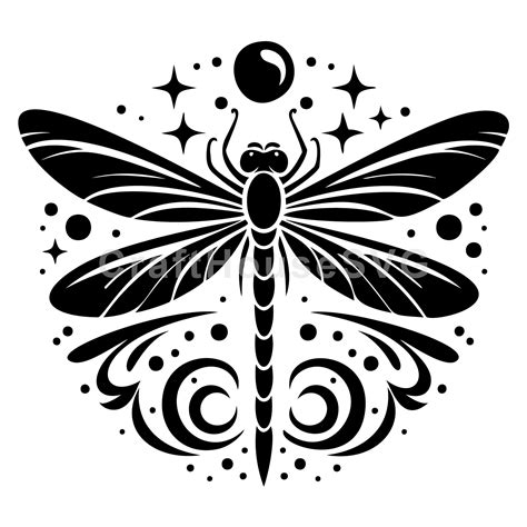 Ornate Dragonfly Silhouette With Stars Svg En 2024 Broderie