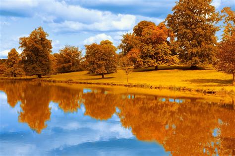 Reflections Fall Lake Landscape Water Foliage Colorful Park Trees