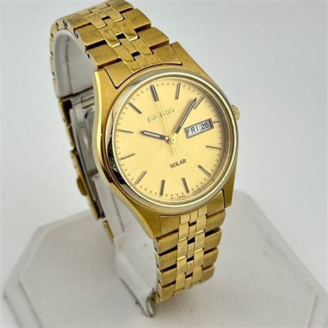 Seiko Solar Gold Tone Mens Analog Solar 37mm Watch Gem