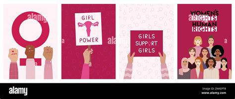 Conjunto De Tarjetas Feministas Con Derechos De La Mujer