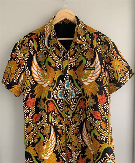 Mens Shirt Bali Print Floral With Birds Pattern Etsy De