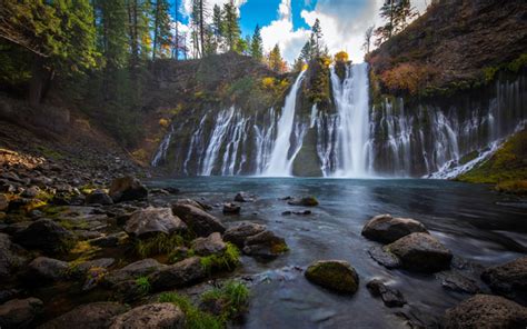 Download wallpapers Burney Falls, waterfall, evening, sunset, Burney ...