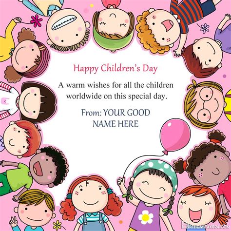 Happy Children's Day Wishes Card With Name Edit | Children's day wishes ...