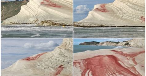 Sfregiata La Scala Dei Turchi La Scogliera Imbrattata Di Vernice