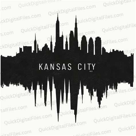 Kansas City Skyline Silhouette Illustration | Black and White Art PNG