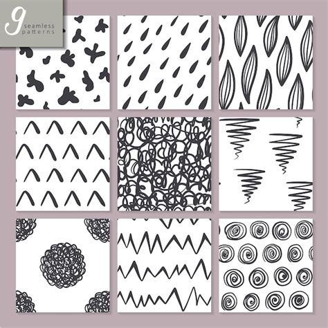 Premium Vector Set Of Nine Hand Drawn Seamless Abstract Patterns In