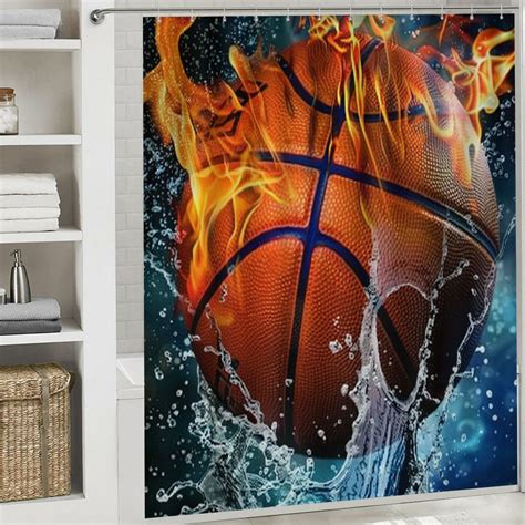 Pratyus Sports Shower Curtain Basketball Ball And Water Splashing