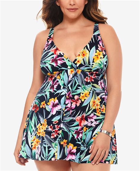 Swim Solutions Plus Size Printed Flyaway Swimdress Created For Macys