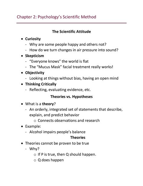 Psych 2 Notes Chapter 2 Psychologys Scientific Method The