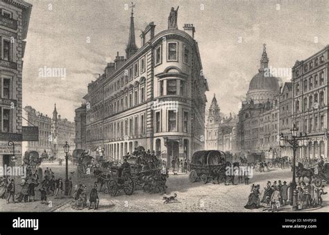 Queen Victoria Street London C1880 Old Antique Vintage Print Picture