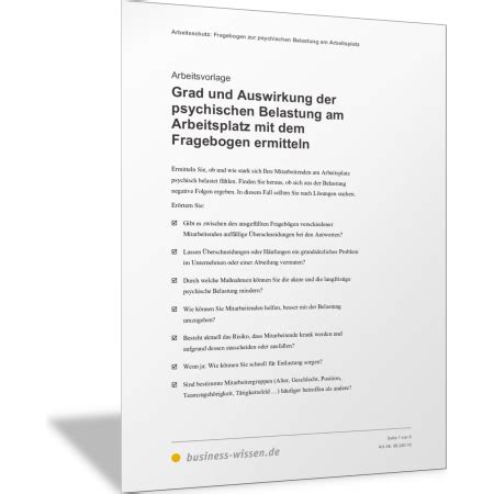 Fragebogen Zur Psychischen Belastung Am Arbeitsplatz Vorlage