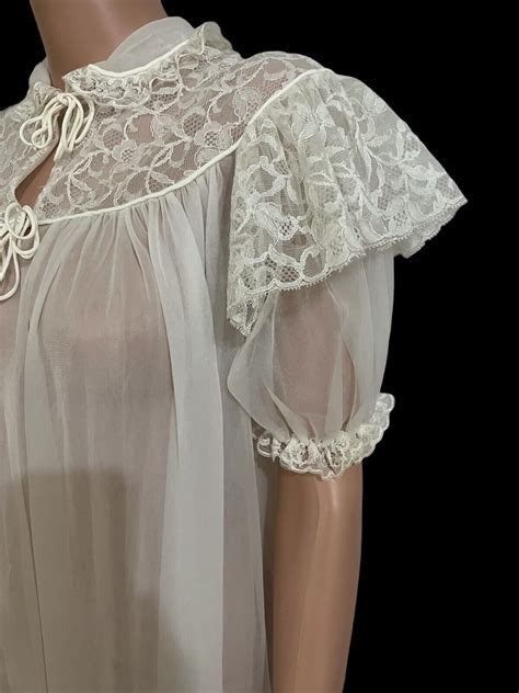 Vintage Romantic Sheer Chiffon Long Nightgown Peignoi Gem